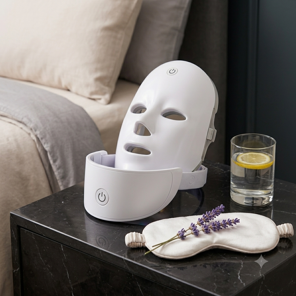 GlowWell LED face mask on neutral background