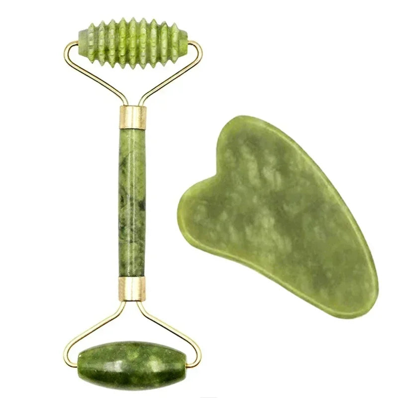 GlowWell Gua Sha & Jade Roller Set — Face Sculpting