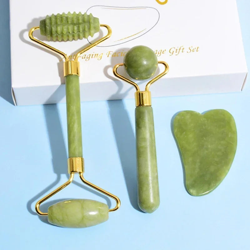 GlowWell Gua Sha & Jade Roller Set — Face Sculpting