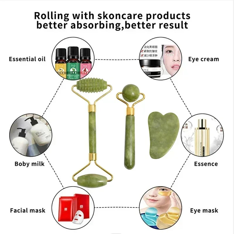 GlowWell Gua Sha & Jade Roller Set — Face Sculpting