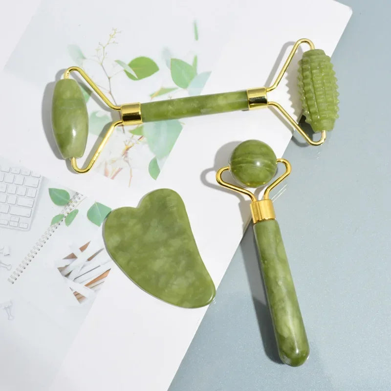 GlowWell Gua Sha & Jade Roller Set — Face Sculpting