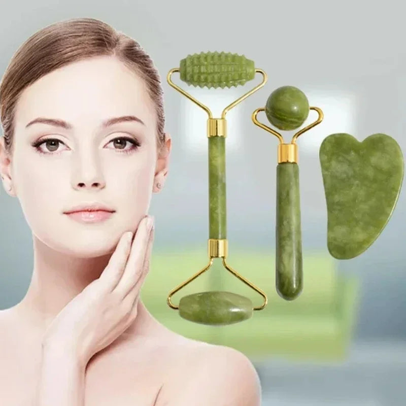 GlowWell Gua Sha & Jade Roller Set — Face Sculpting
