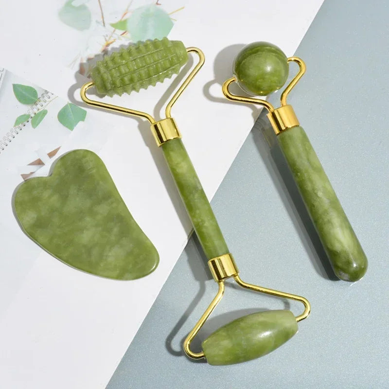 GlowWell Gua Sha & Jade Roller Set — Face Sculpting