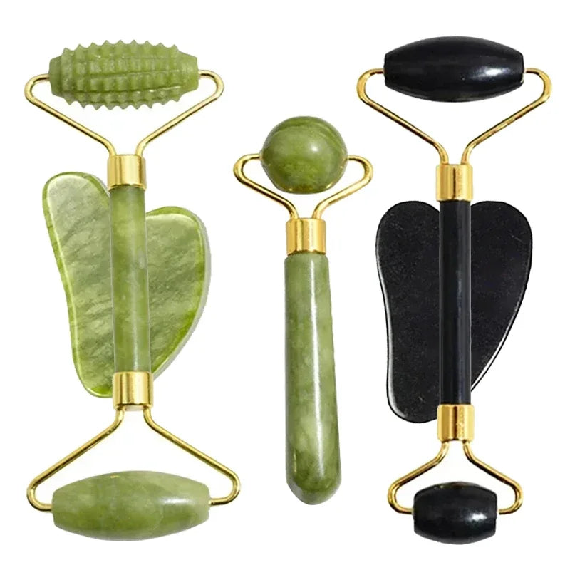 GlowWell Gua Sha & Jade Roller Set — Face Sculpting