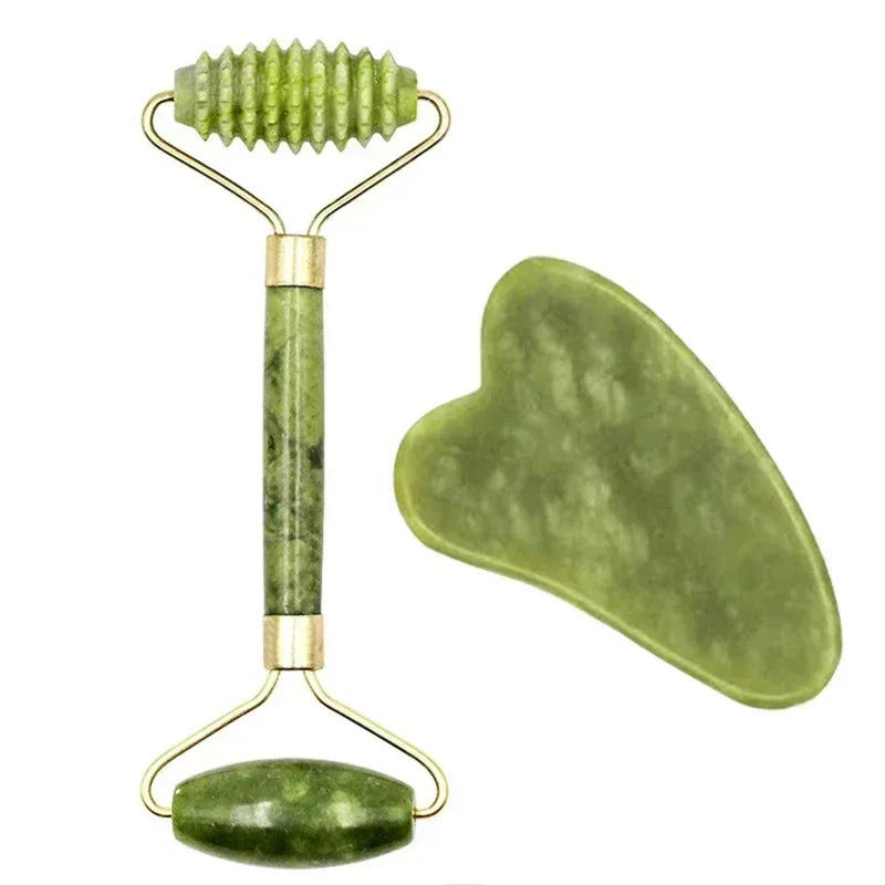GlowWell Gua Sha & Jade Roller Set — Face Sculpting