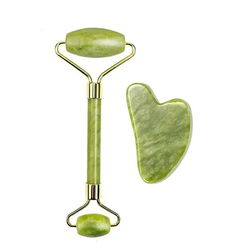 GlowWell Gua Sha & Jade Roller Set — Face Sculpting
