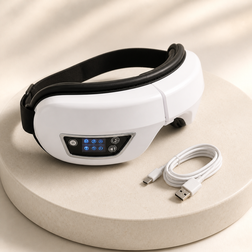 GlowWell Smart Eye Massager with charging cable