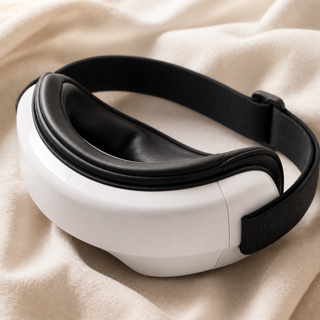 GlowWell Smart Eye Massager soft padding and adjustable strap detail